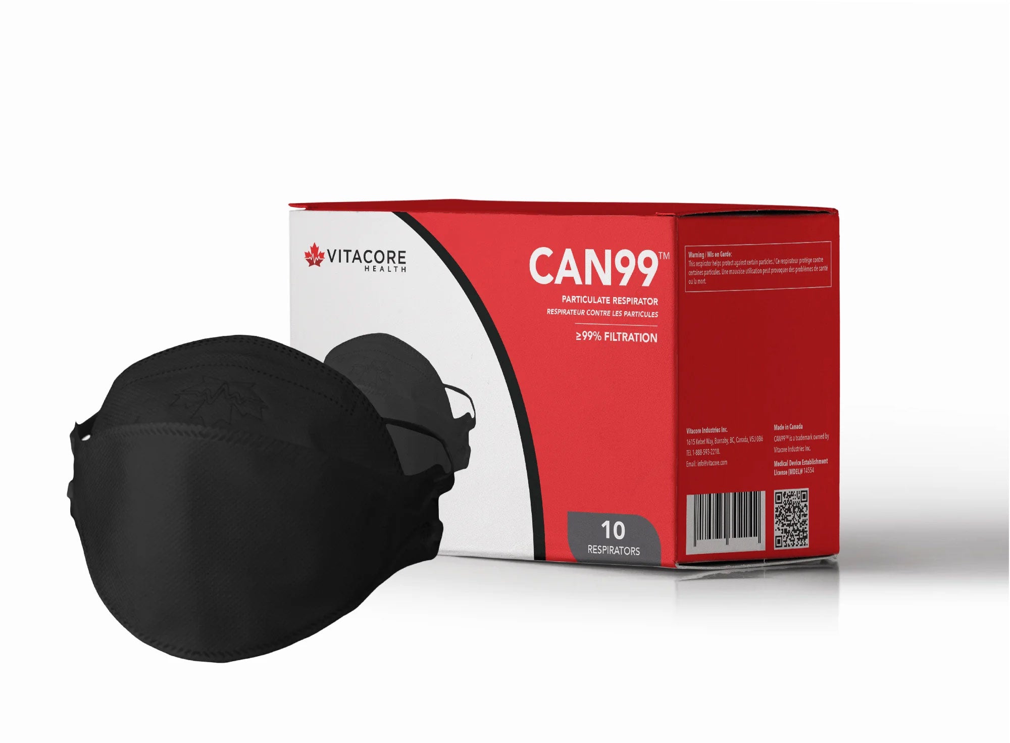 Box of 10 Vitacore CAN99 Black Headband Respirator at Canada Strong Masks