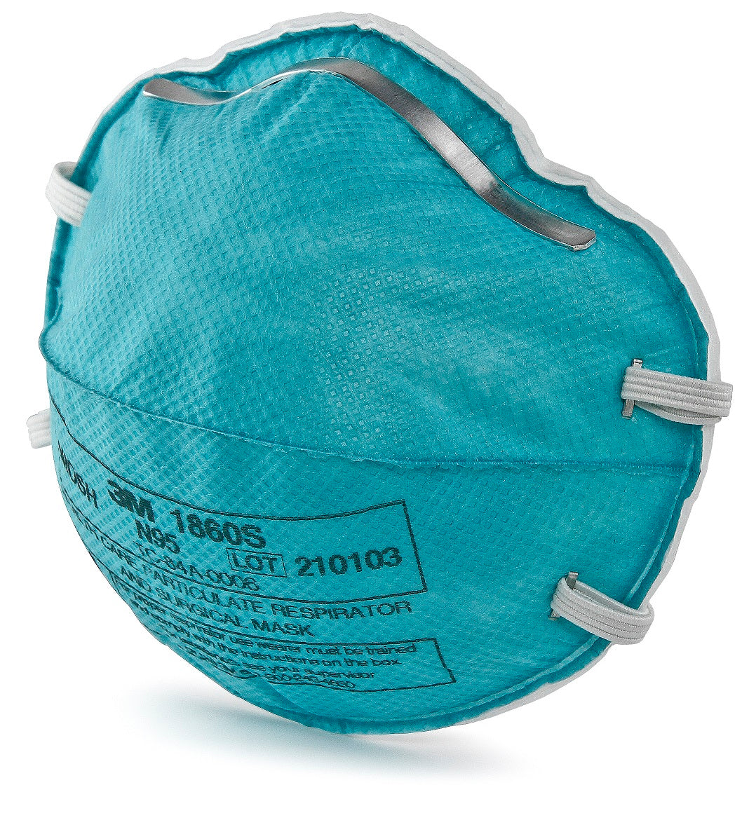 3M Canada 1860S Small NIOSH N95 Blue Teal Cup Surgical Respirator Front view