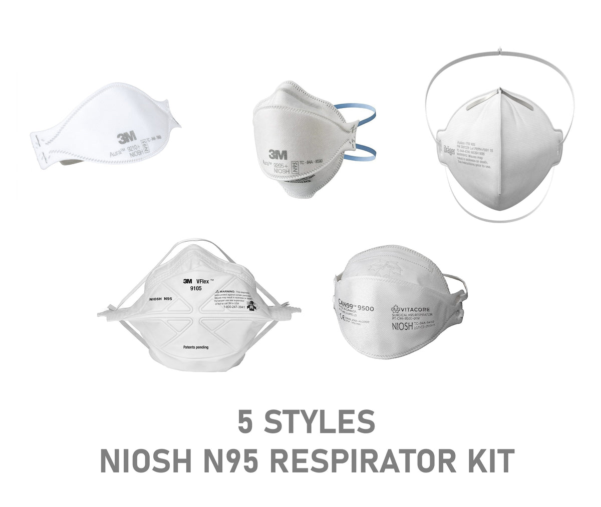 3M NIOSH N95 Respirator Sample Sizing Kit Draeger 1750 3M VFlex 9105 Aura 9205+ 9210+ Vitacore CAN99 9500