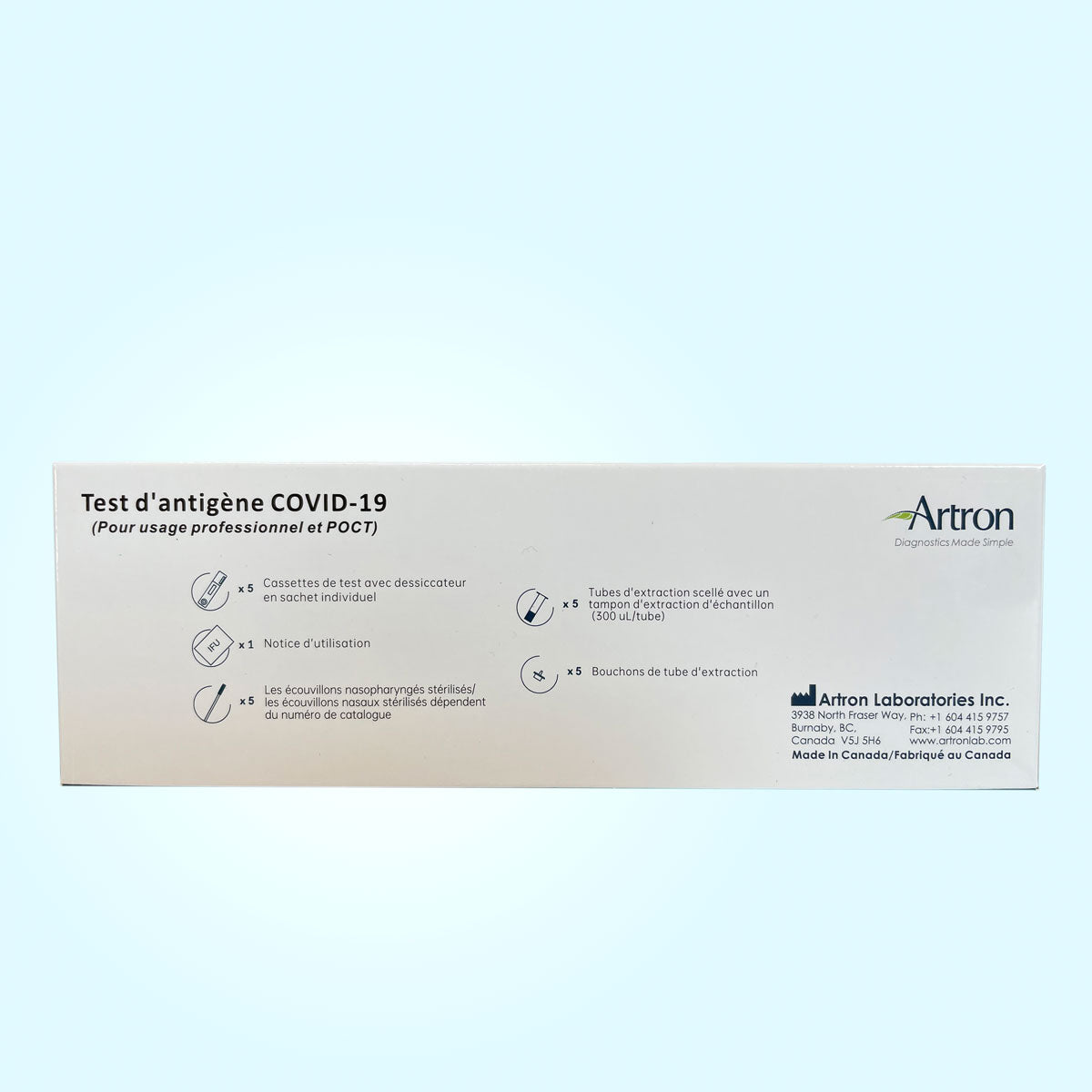 Artron COVID-19 Home / Pro Rapid Antigen Test (5 tests) - Made in Canada