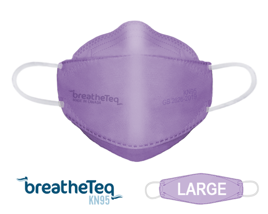 BreatheTeq KN95 adult large purple lavender earloop face mask made in Canada