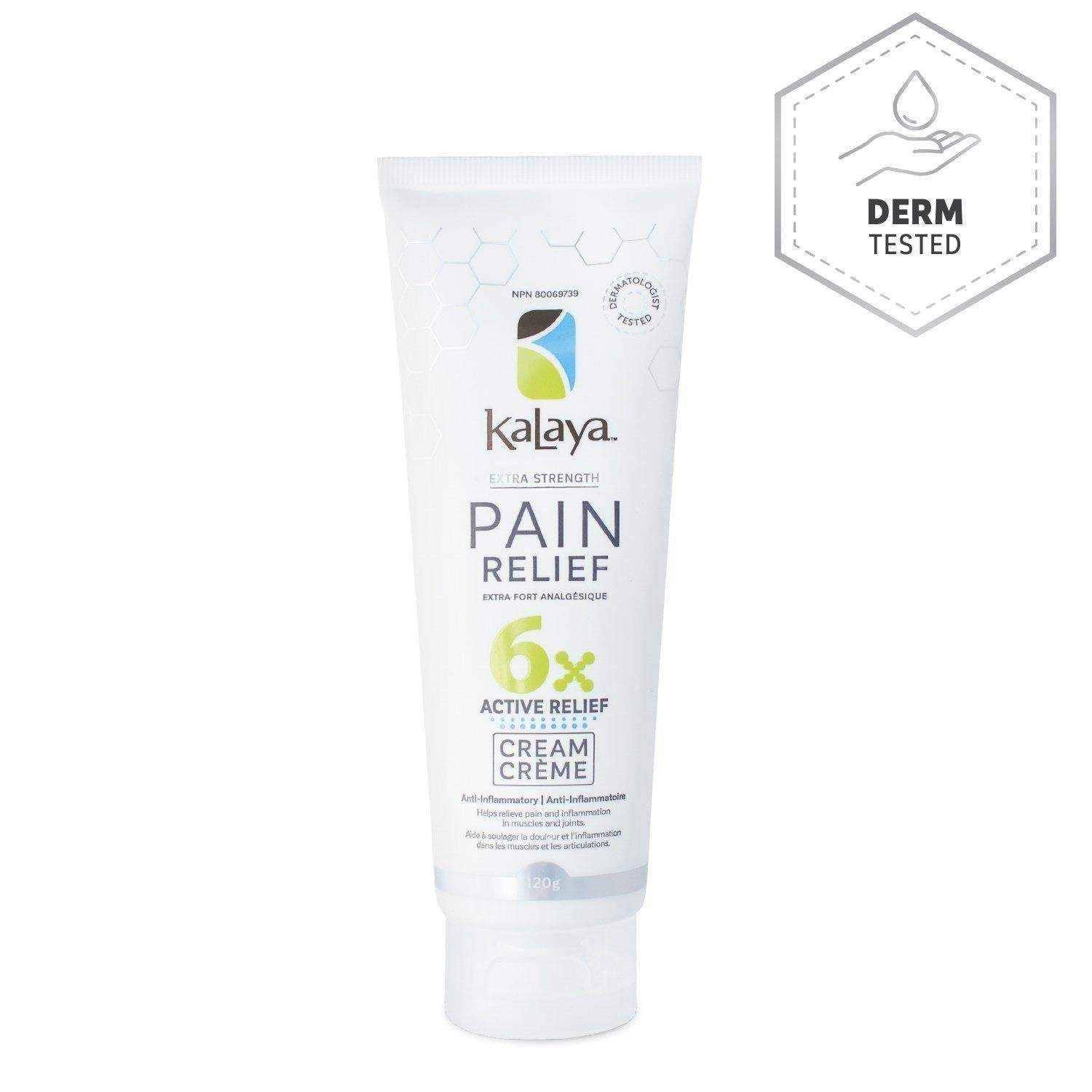 Tube of Kalaya Made in Canada Pain Cream Extra Strength 6x 120g Anti-Inflammatory for muscle and joint pain