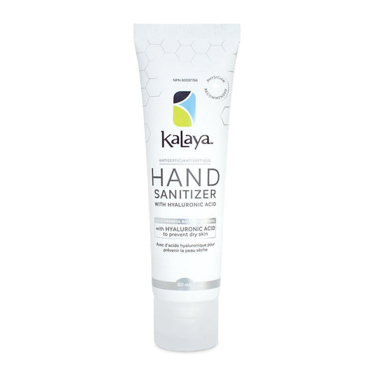 Kalaya 60mL Hand Sanitizer travel size tube with Hyaluronic Acid and 70% alcohol - Made in Canada