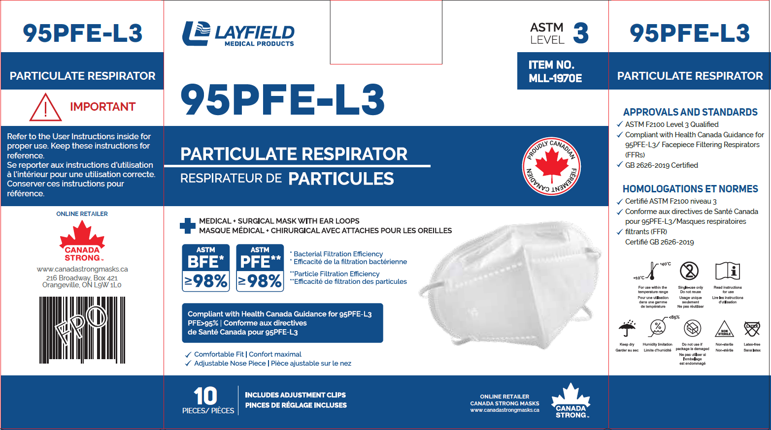 Layfield 95PFE respirator mask packaging
