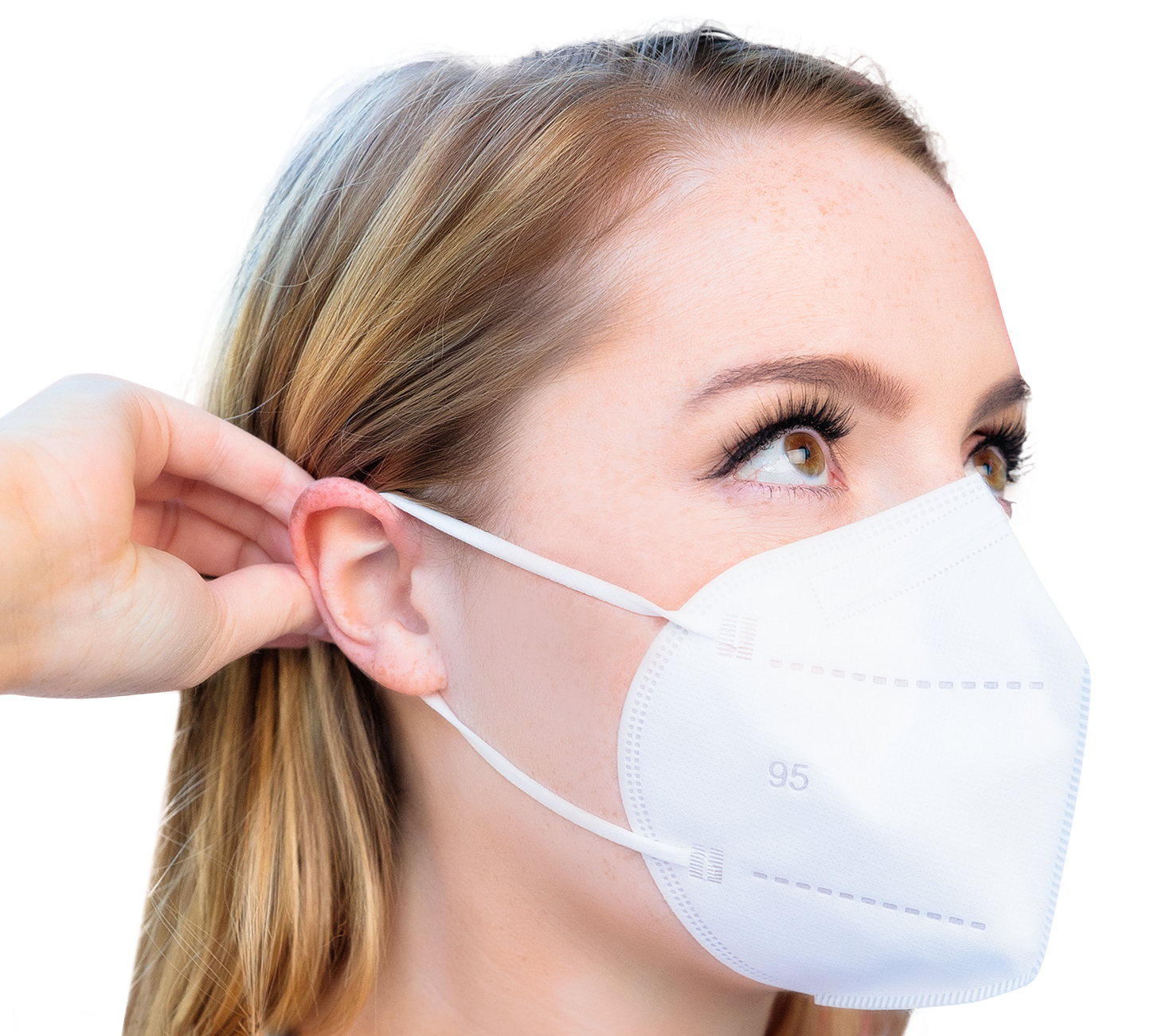 Woman using Layfield 95PFE respirator mask