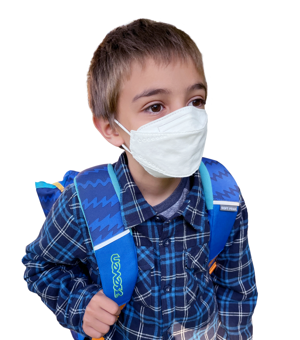 Boy wearing kids CA-N95 respirator mask made in canada