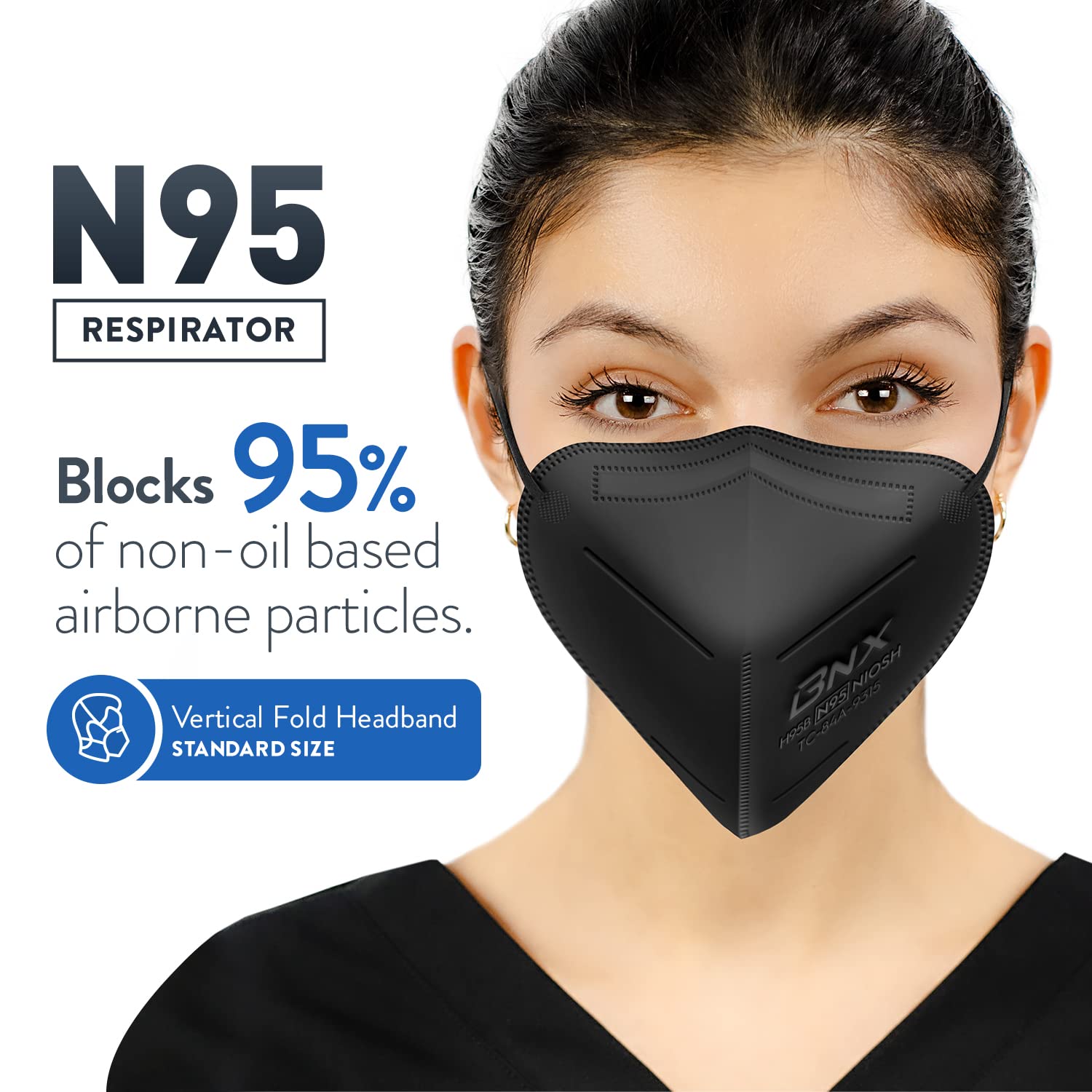 Canadian medium woman wearing Black NIOSH N95