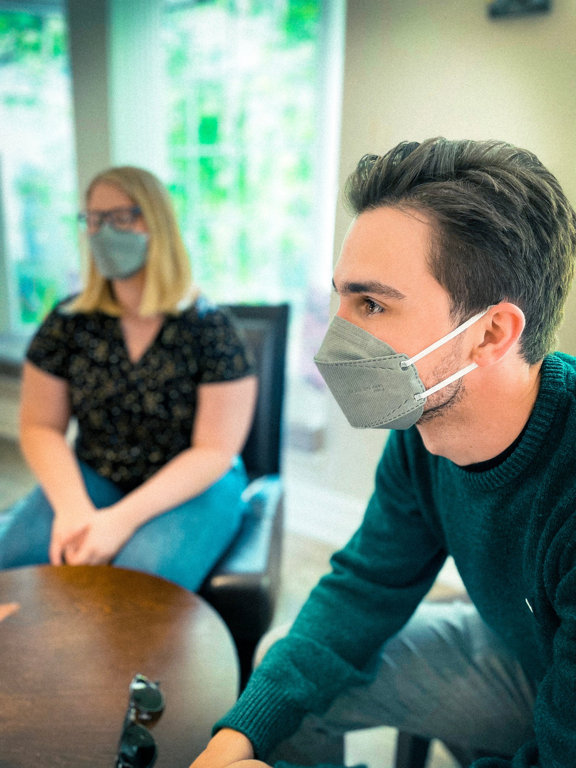 Office workers wearing grey Canadian breatheteq KN95 masks