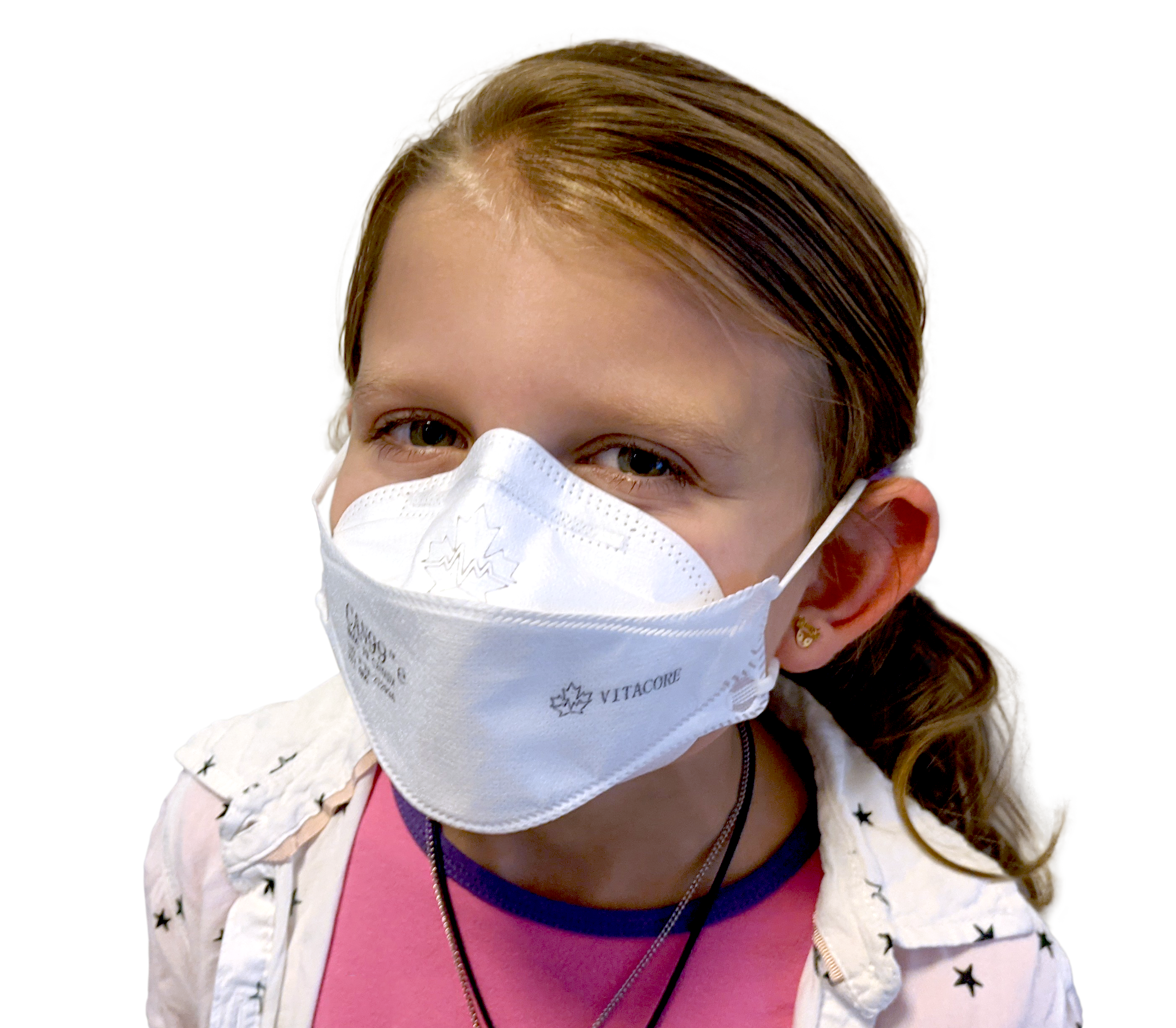 Child wearing Vitacore CAN99e Canadian respirator mask made in Canada
