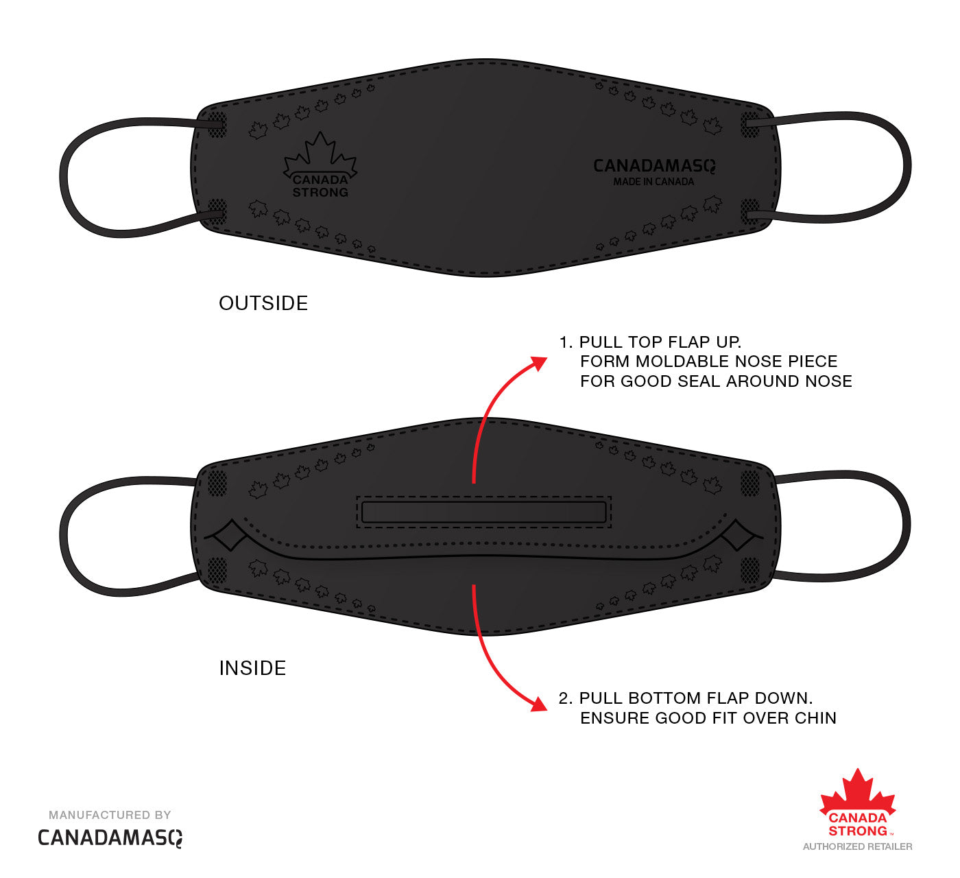 Diagram of the kids canadamasq black CA-N95 respirator mask 