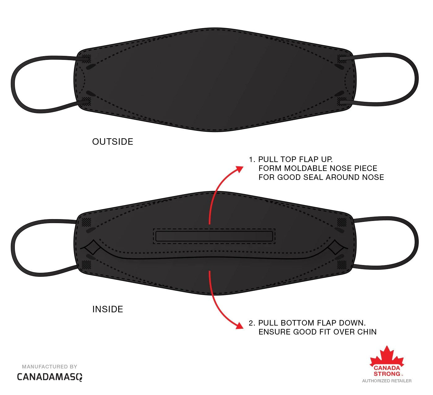 Diagram of the small canada masq black CA-N95 respirator mask canada strong