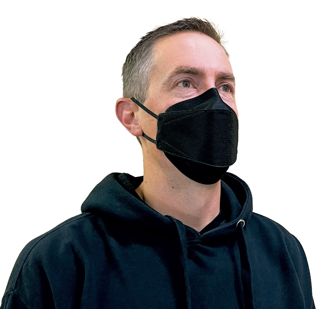 man wearing large black canada masq CA-N95 respirator mask from canada strong masks