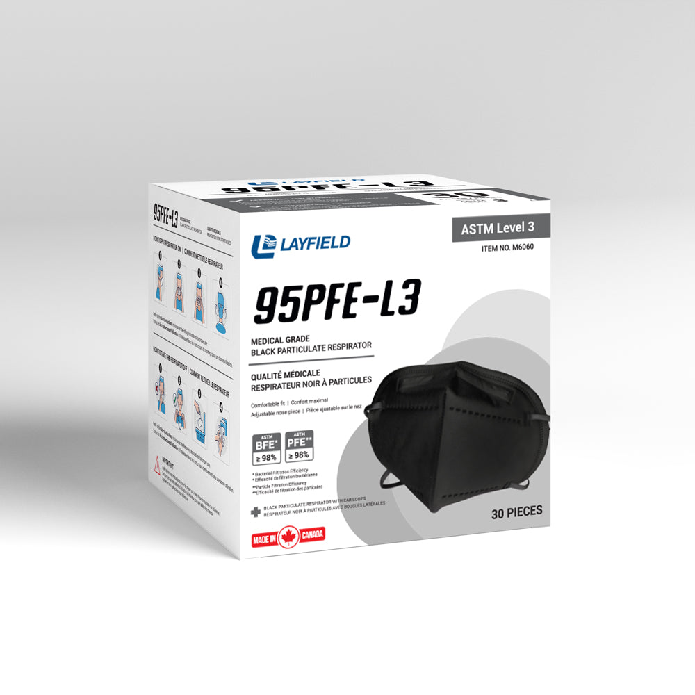 Layfield 95PFE-L3 Medical Grade Black Respirator Mask - Made in Canada