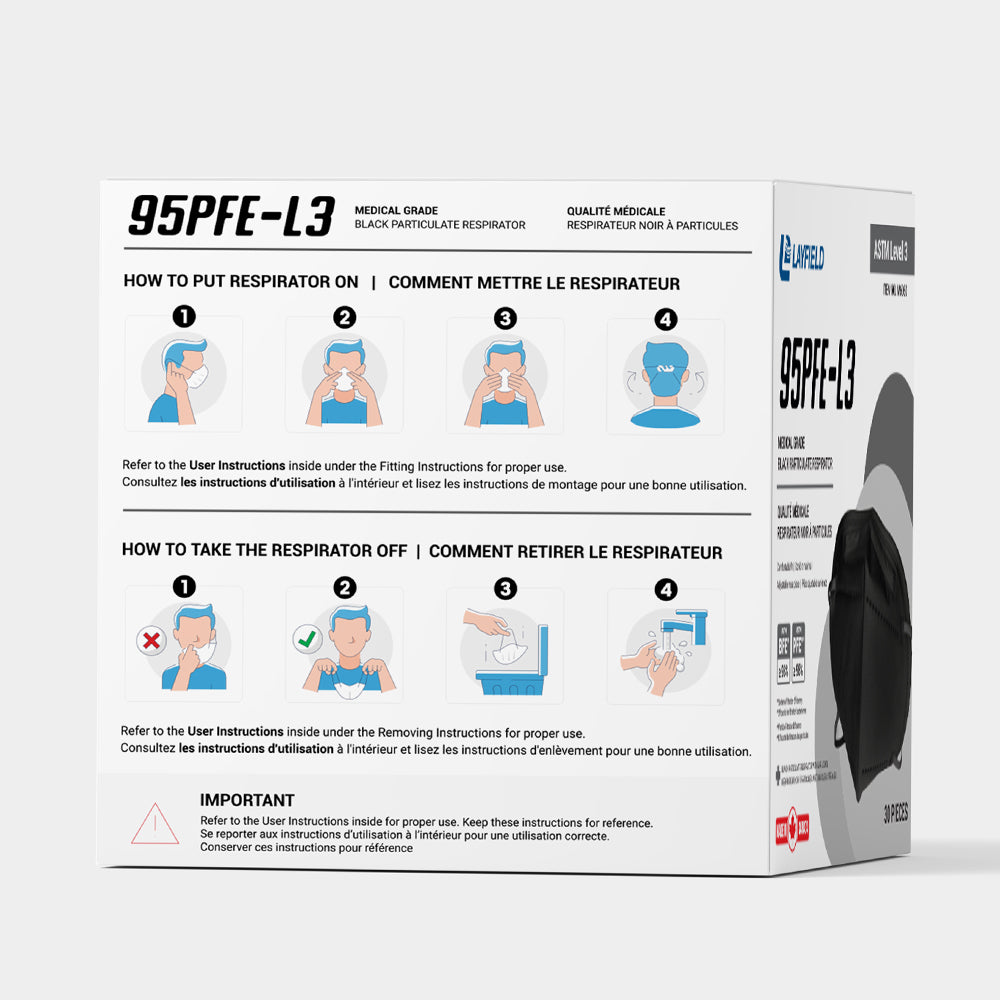 Layfield 95PFE black KN95 respirator mask instructions