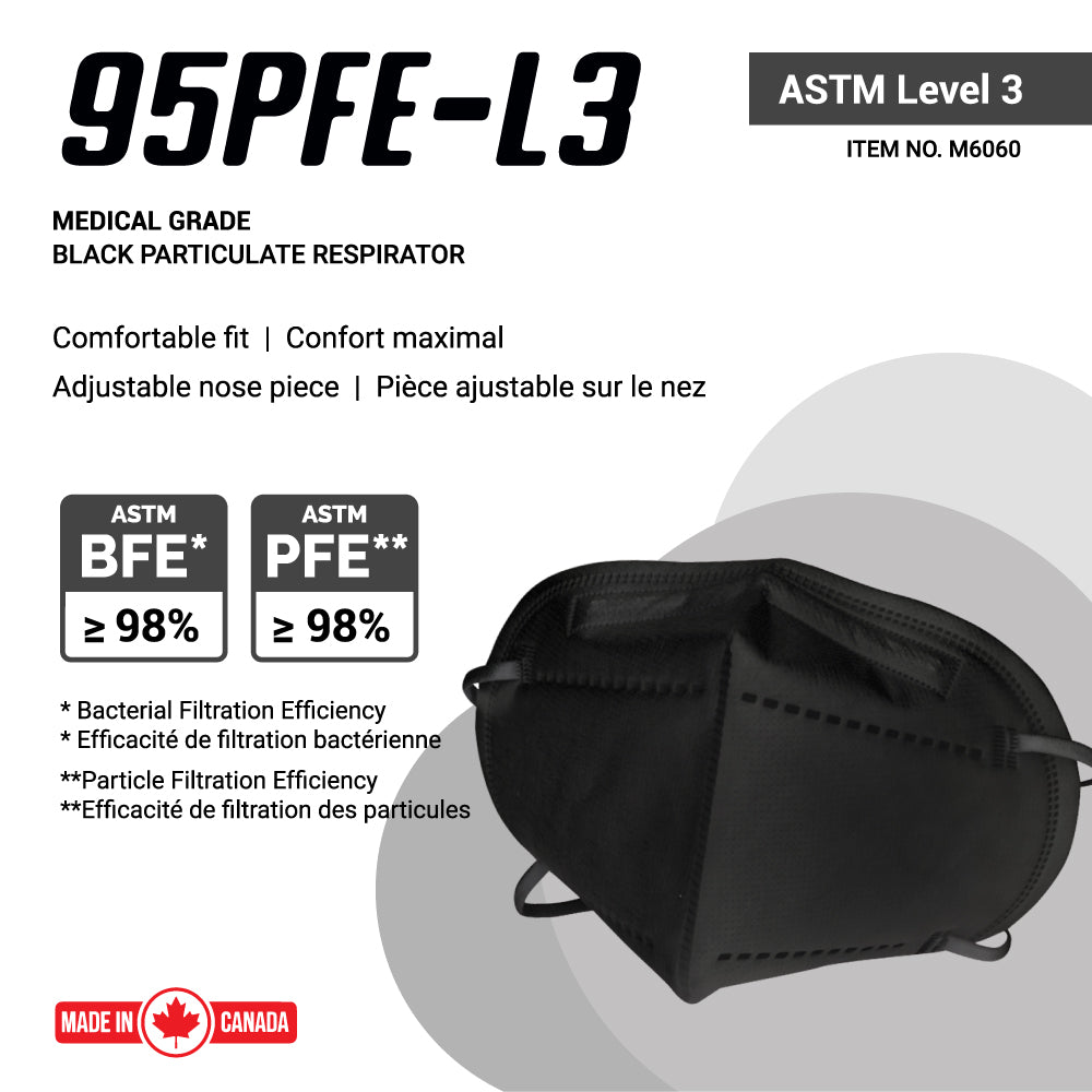Layfield 95PFE-L3 Medical Grade Black Respirator Mask - Made in Canada