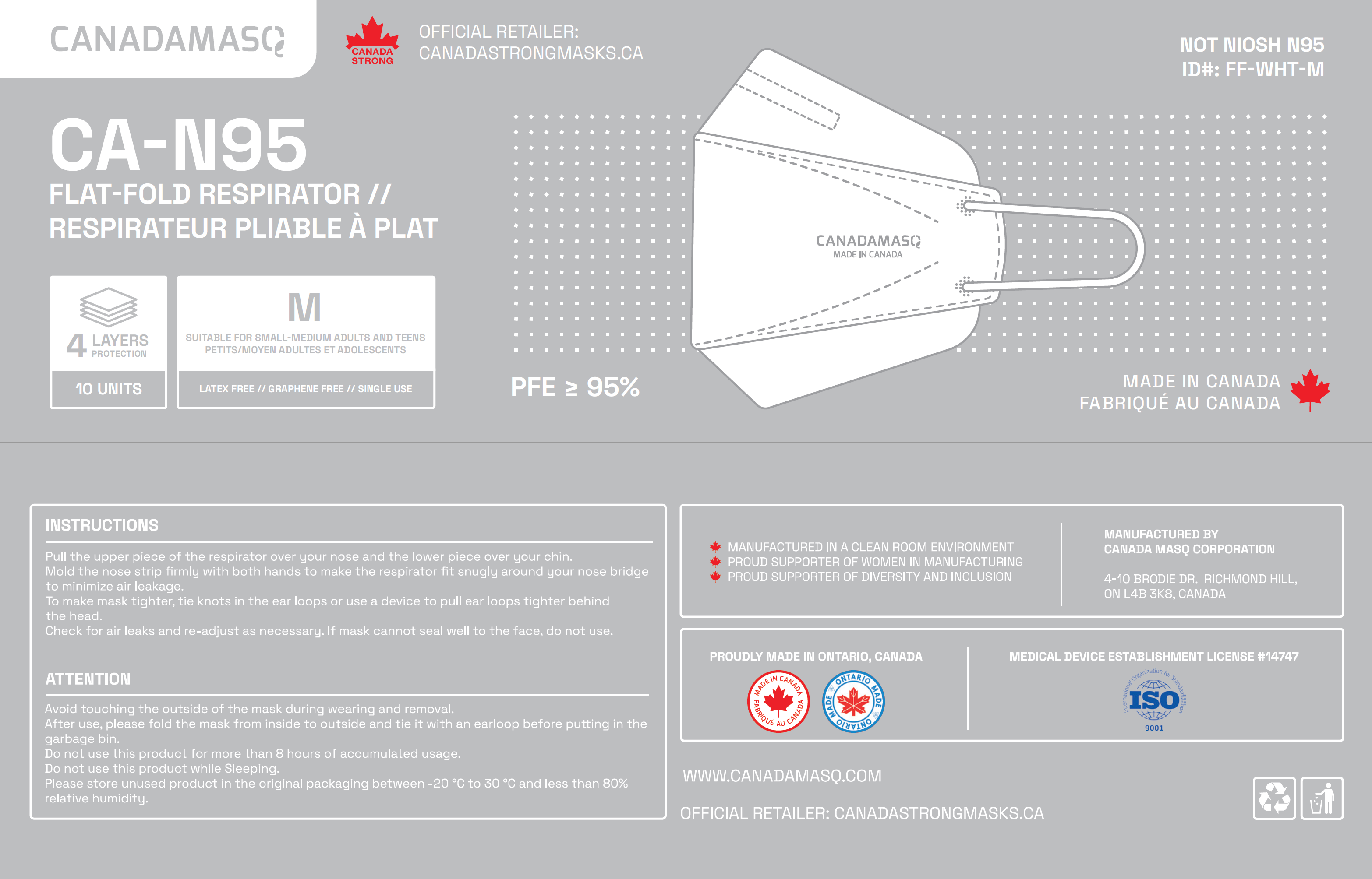 Information Packaging of Canada Masq CA-N95 Medium White respirator mask