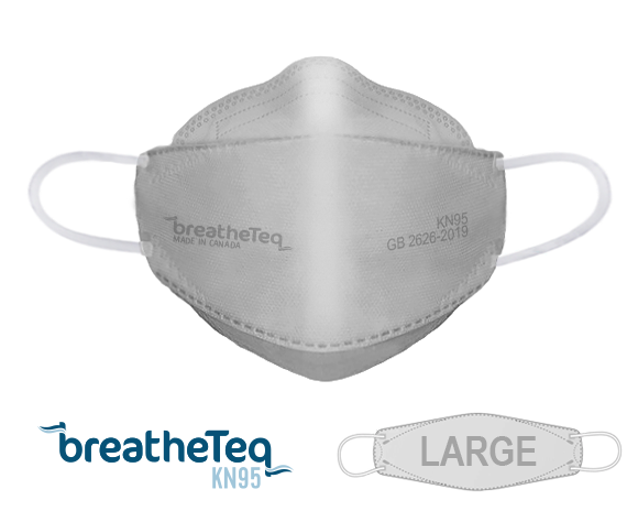 BreatheTeq KN95 large grey earloop mask for adults made in Canada