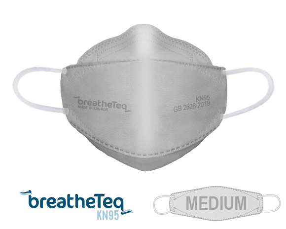 BreatheTeq KN95 adult medium earloop face mask for adults made in Canada
